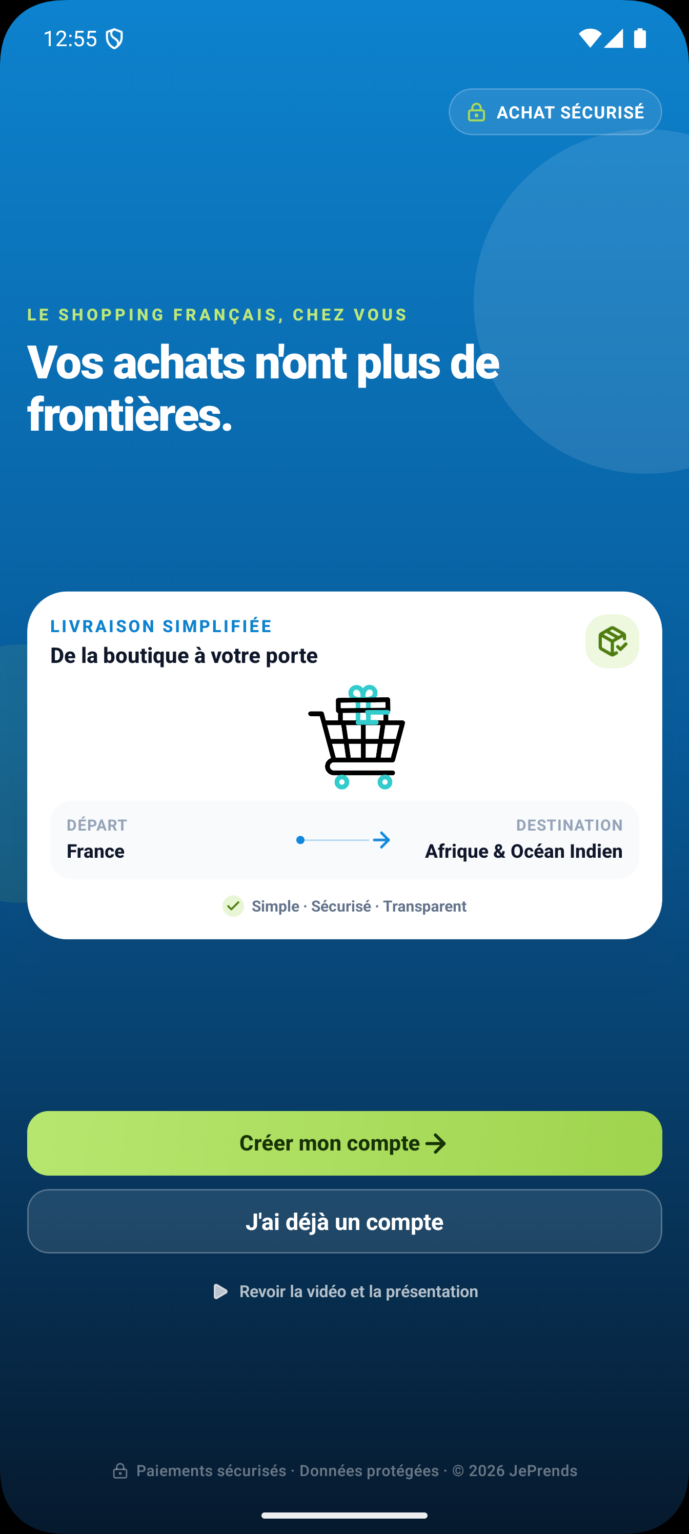Écran d’accueil de l’application JePrends